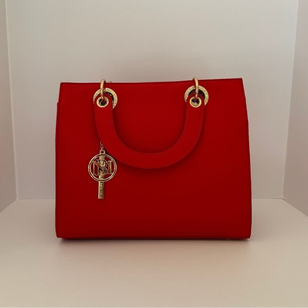 Badgley Mishcka Medium Size Tote with Big Logo Eyelet in Red with Keycha…